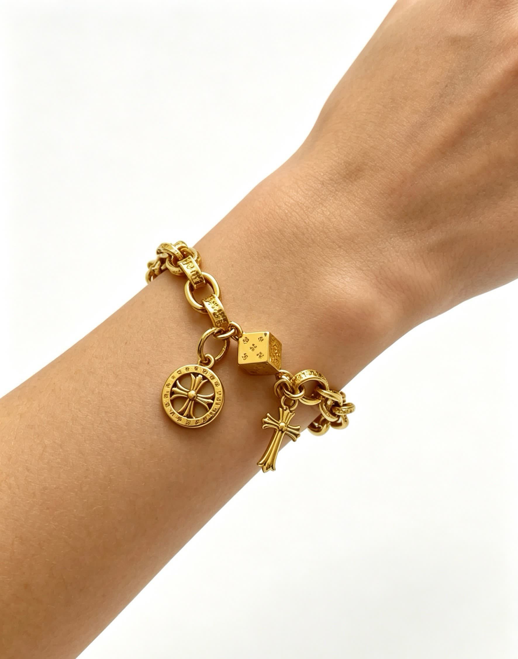 Chrome Hearts Gold Tone Bracelet with Charms